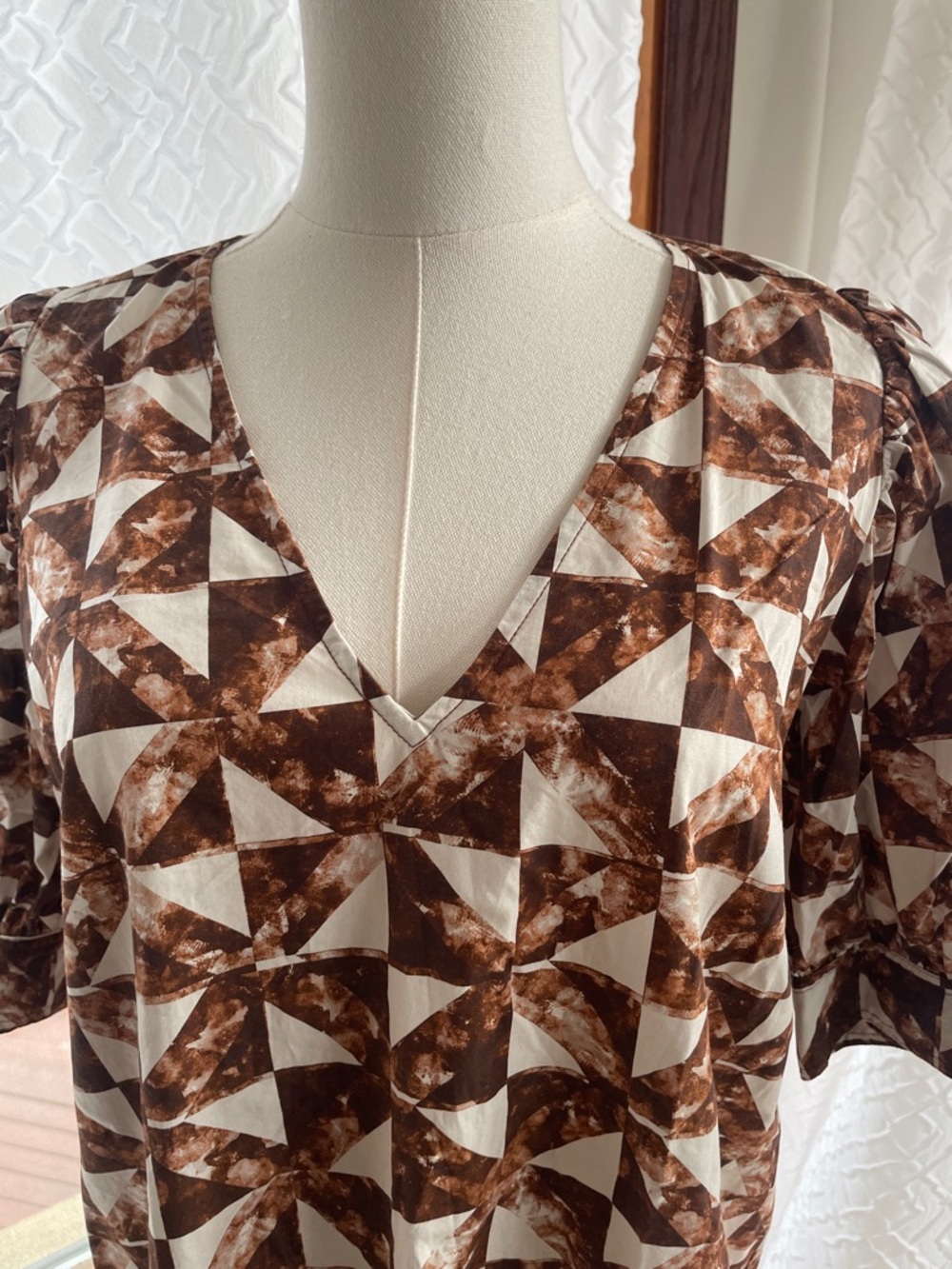 Marie Oliver OLA Brown and White Geometric Print Cotton Casual Dress - Picture 10 of 15